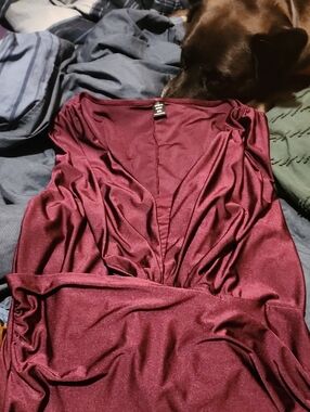 SHEIN Deep Burgundy Wrap-Style Dress